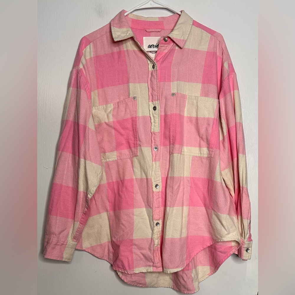 Aerie Pink and Cream Plaid Shirt.  Women’s Small. NWT